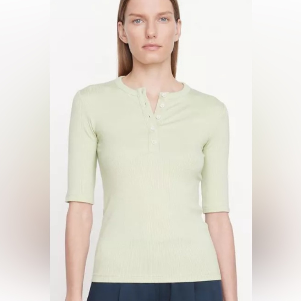 NWOT Vince. Light Green Ribbed Elbow Sleeve Henley Top